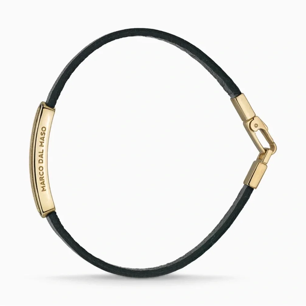 MARCO DAL MASO ACIES IPNOTIC BRACELET Yellow Gold, Black Enamel, Black Leather